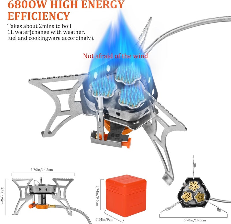 Facitsolvit 6800W Camping Backpacking Stove, Outdoor Portable Burner Cooking Stove with Fuel Canister Adapter, Piezo Ignition, Carry Case, Foldable Windproof Camping Gas Stove for Picnic Hiking - Image 2